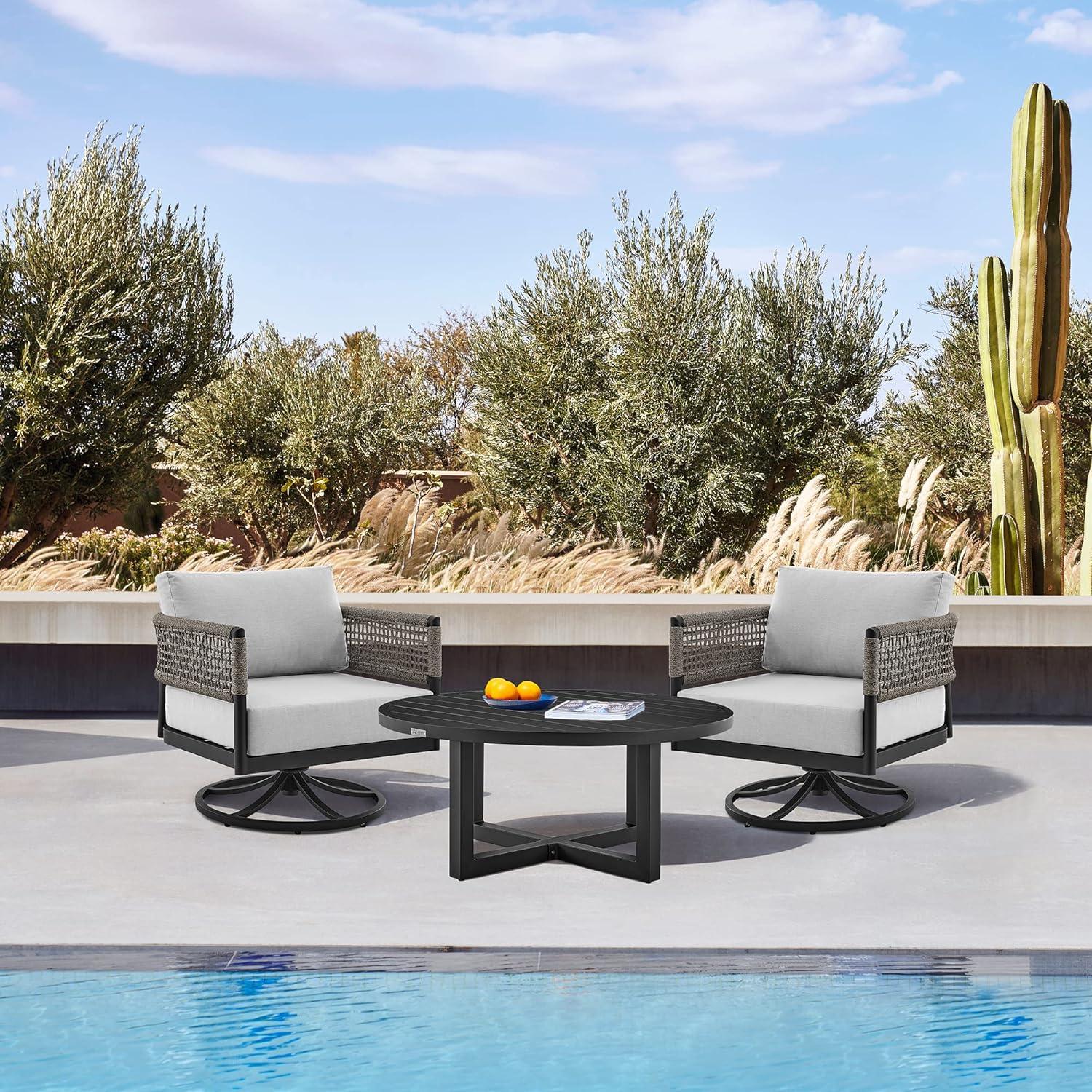 image:imageArmen Living Felicia and Argiope Modern Outdoor Patio Conversation 3 Piece Set Black Aluminum and Gray