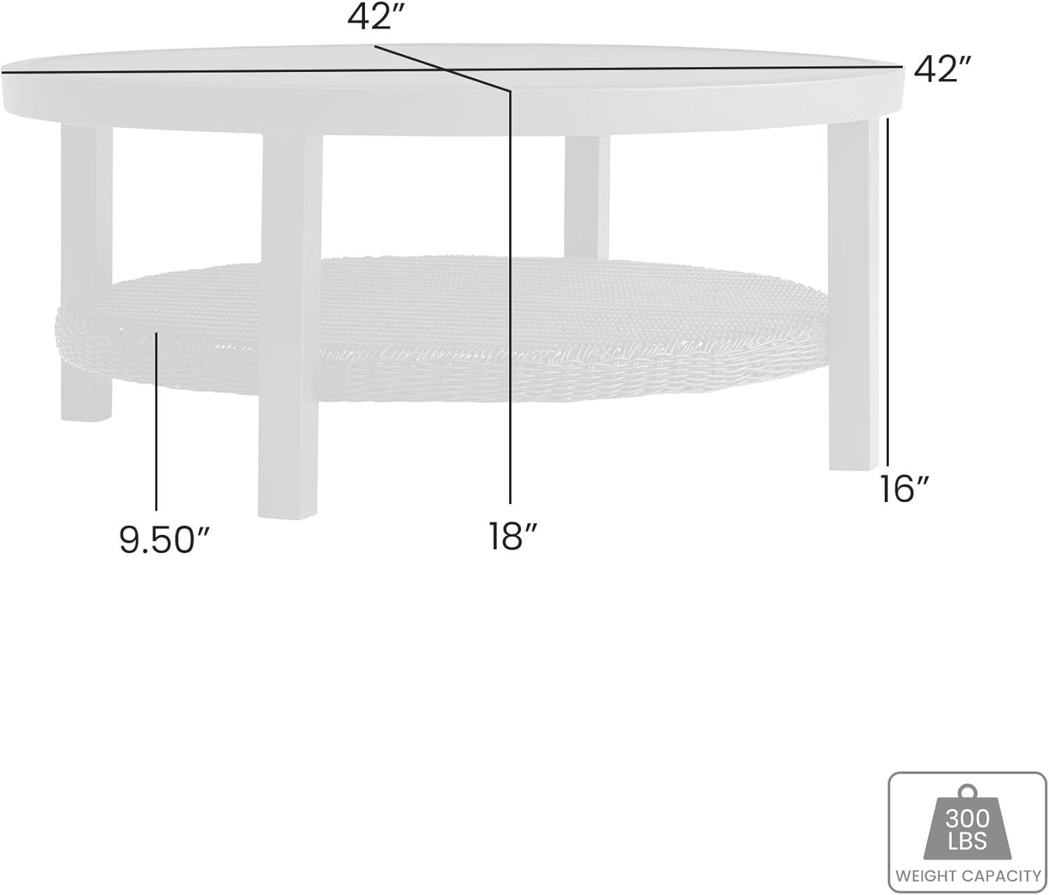 image:imageArmen Living Grand Black Aluminum Outdoor Round Conversation Table with Wicker Shelf