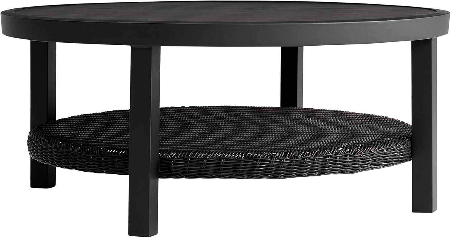 image:imageArmen Living Grand Black Aluminum Outdoor Round Conversation Table with Wicker Shelf