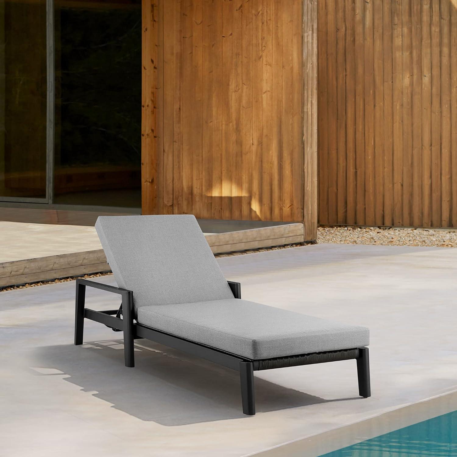 image:imageArmen Living Grand Outdoor Patio Adjustable Chaise Lounge Chair in Aluminum with Grey Cushions