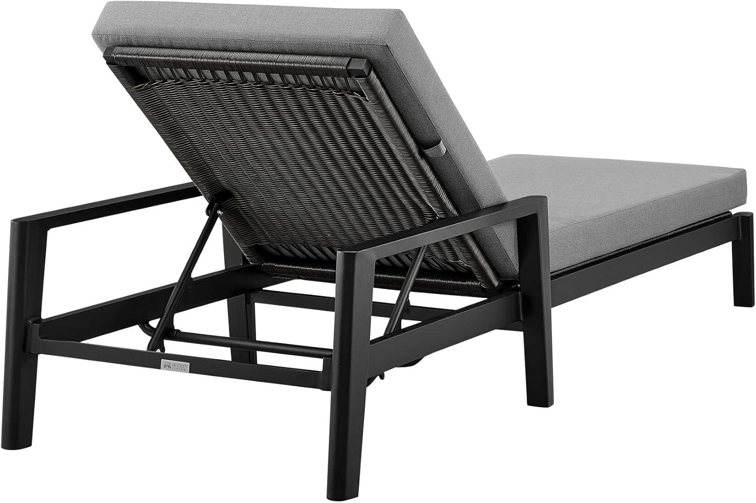 image:imageArmen Living Grand Outdoor Patio Adjustable Chaise Lounge Chair in Aluminum with Grey Cushions