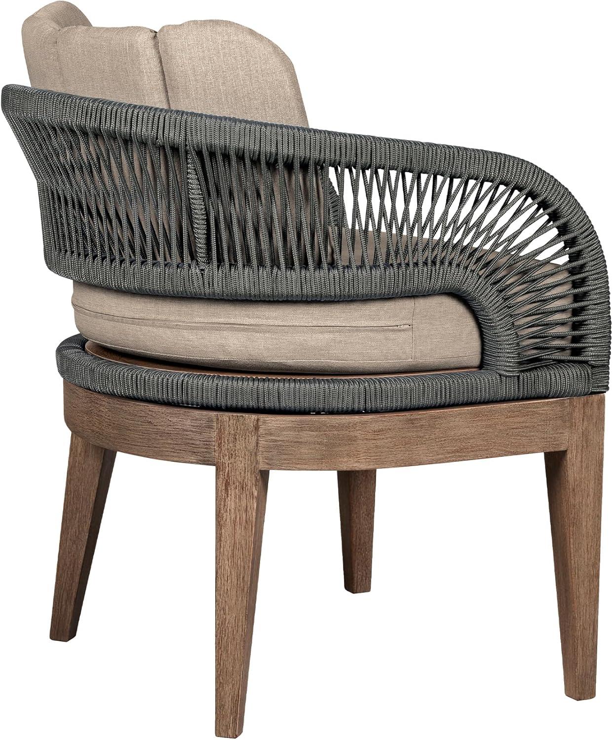 image:imageOrbit Outdoor Patio 5 Piece Dining Set in Weathered Eucalyptus Wood with Gray Rope and Taupe Olefin Cushions