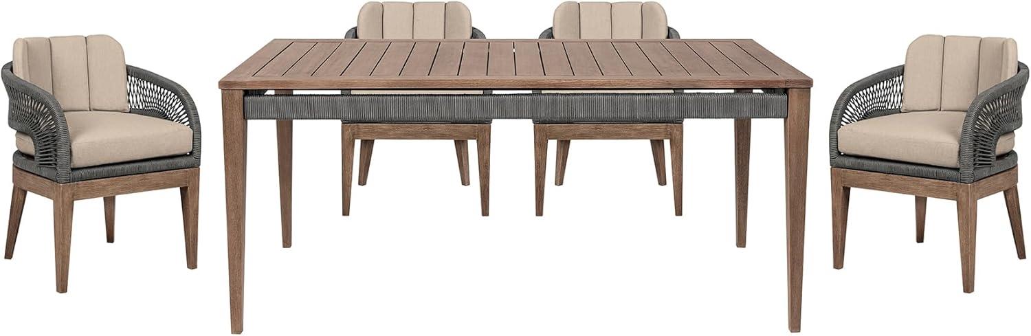 image:imageOrbit Outdoor Patio 5 Piece Dining Set in Weathered Eucalyptus Wood with Gray Rope and Taupe Olefin Cushions
