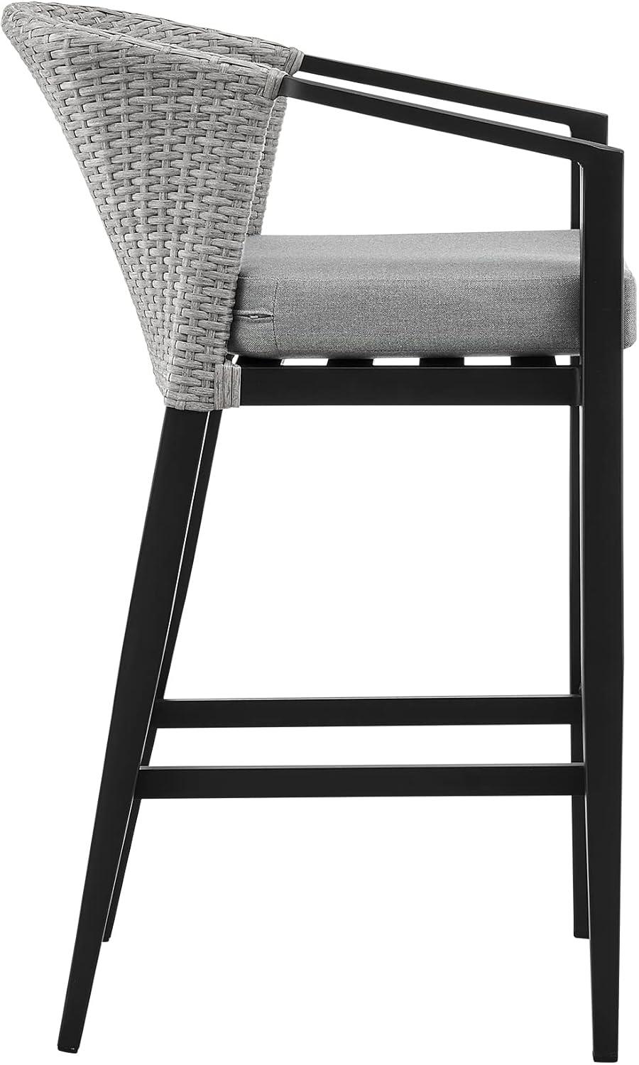 image:imagePalma Outdoor Patio Bar Stool in Aluminum and Wicker with Gray Cushions Set of 3