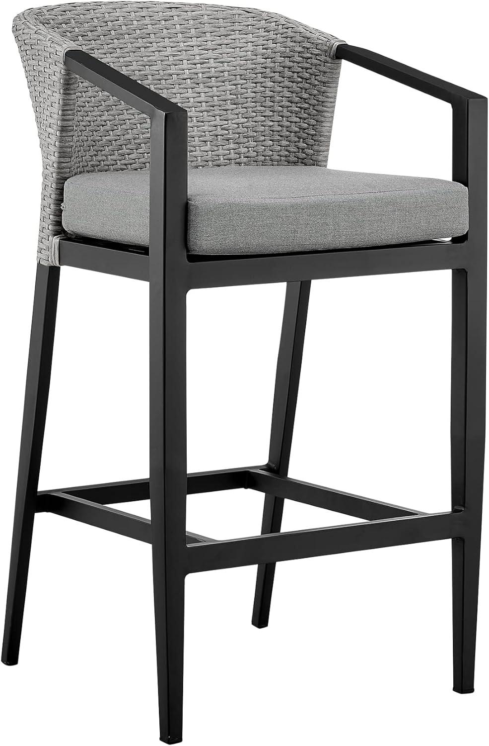 image:imagePalma Outdoor Patio Bar Stool in Aluminum and Wicker with Gray Cushions Set of 3