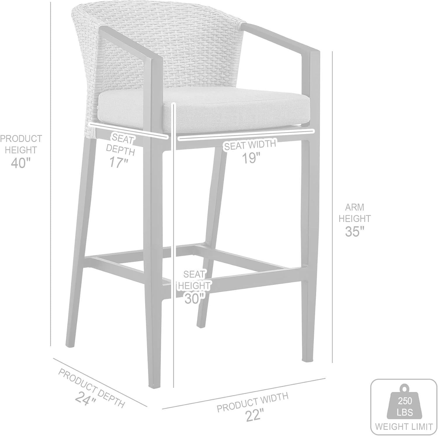 image:imagePalma Outdoor Patio Bar Stool in Aluminum and Wicker with Gray Cushions Set of 3