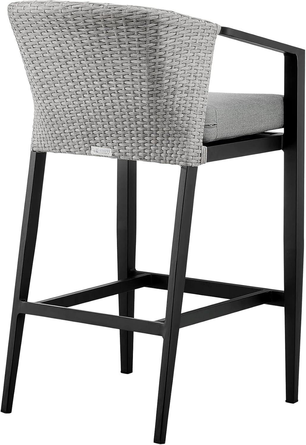 image:imagePalma Outdoor Patio Bar Stool in Aluminum and Wicker with Gray Cushions Set of 3