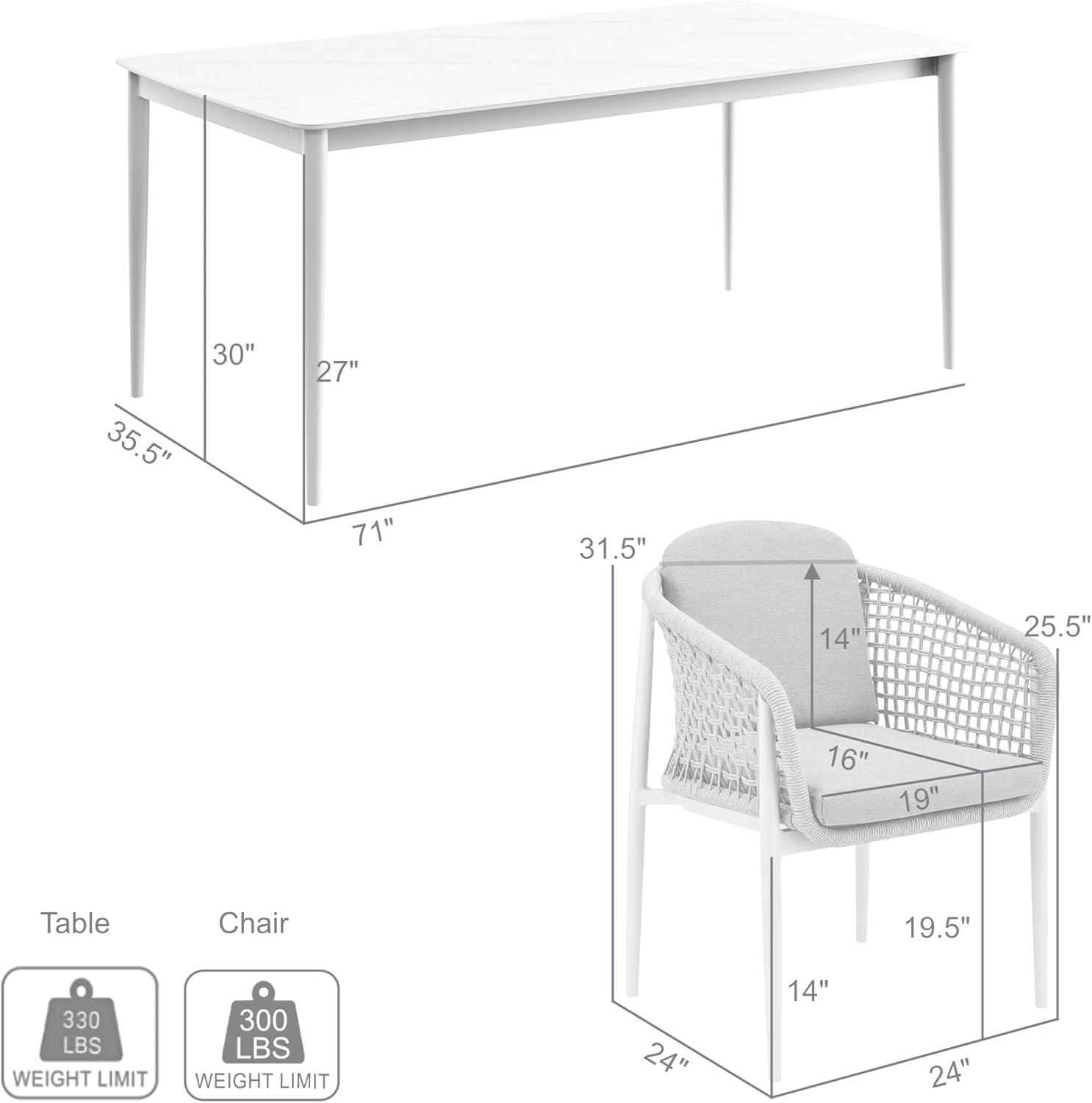 image:imageRhodes Outdoor Patio 5 Piece Dining Set in Aluminum with Sintered Stone and Gray Cushions