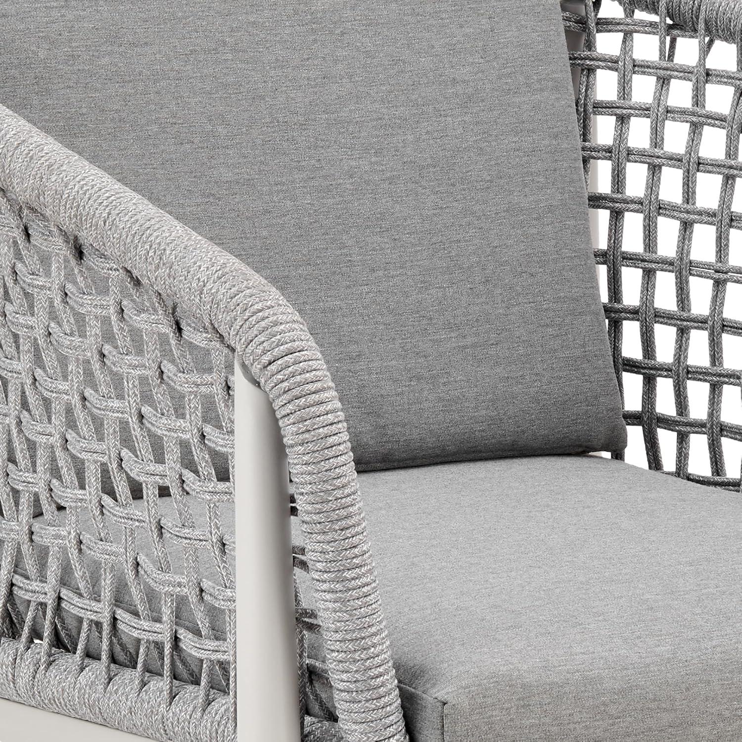 image:imageRhodes Outdoor Patio 7 Piece Dining Set in Aluminum with Sintered Stone and Gray Cushions