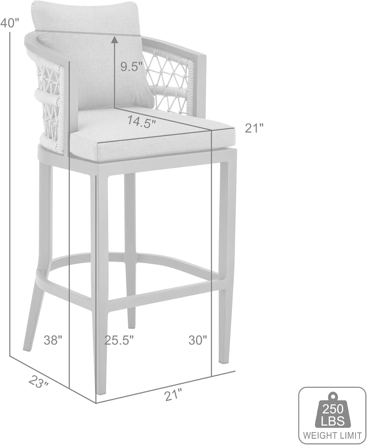 image:imageZella Outdoor Patio Bar Stool in Aluminum with Light Gray Rope and Earl Gray Cushions Set of 3Earl GrayWarm Gray