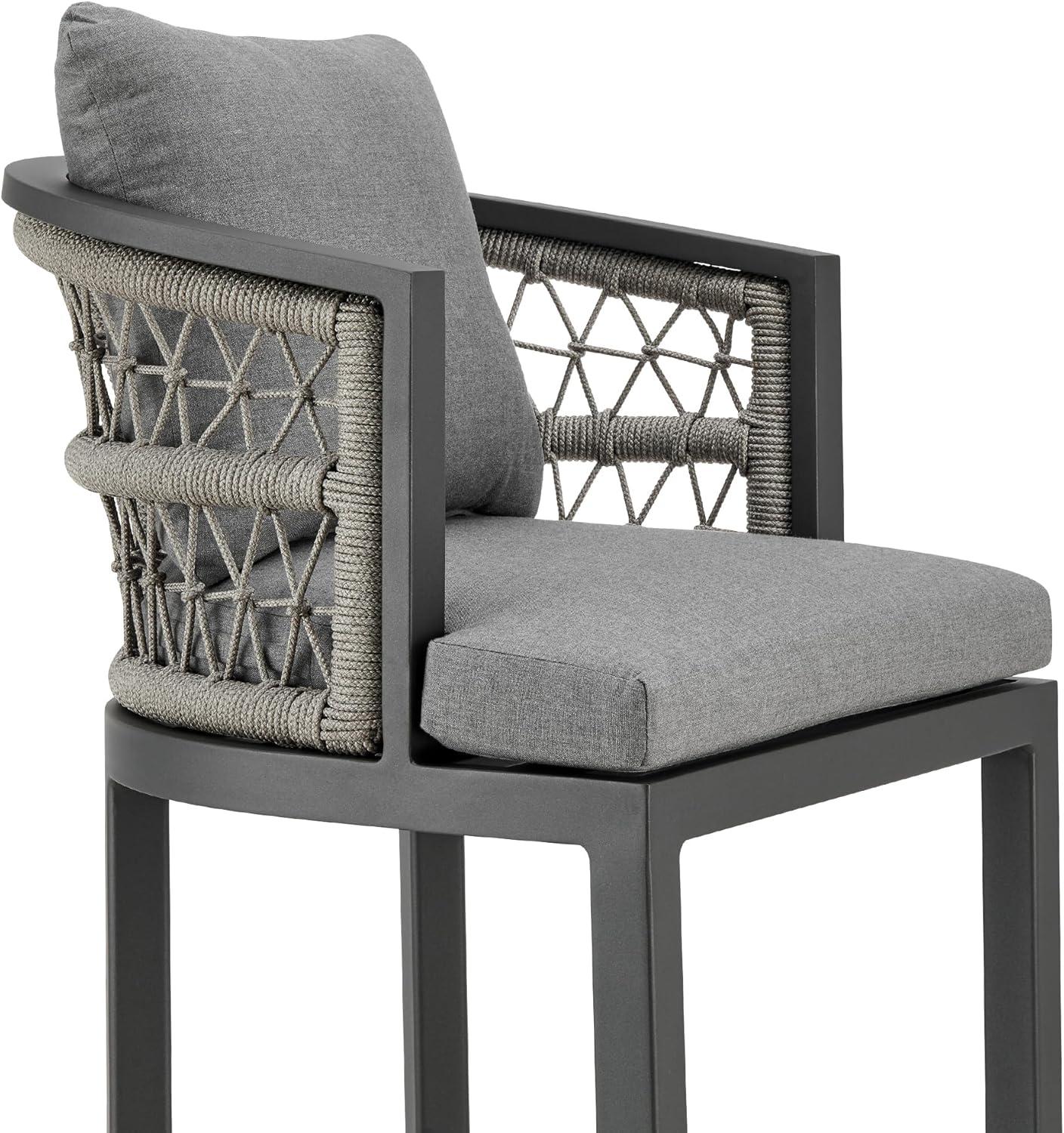 image:imageZella Outdoor Patio Bar Stool in Aluminum with Light Gray Rope and Earl Gray Cushions Set of 3Earl GrayWarm Gray
