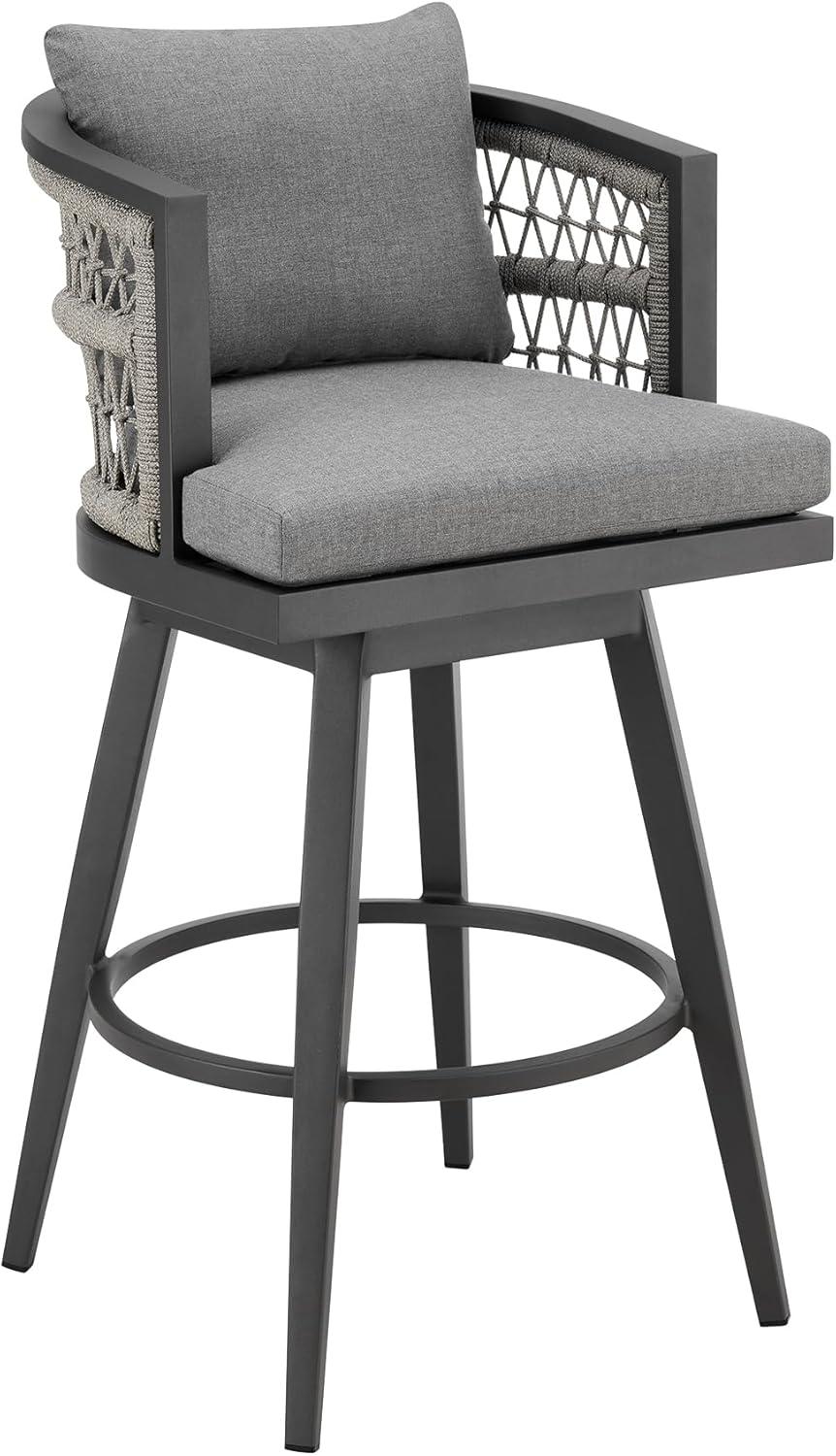 image:imageZella Outdoor Patio Bar Stool in Aluminum with Light Gray Rope and Earl Gray Cushions Set of 3Earl GrayWarm Gray