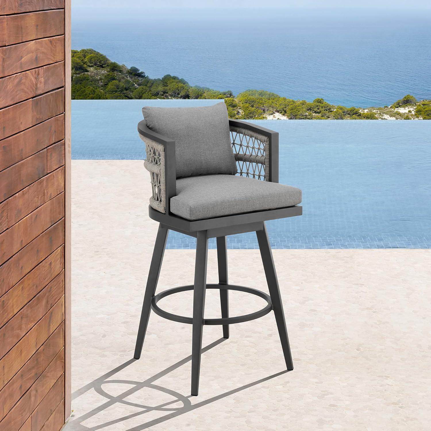 image:imageZella Outdoor Patio Bar Stool in Aluminum with Light Gray Rope and Earl Gray Cushions Set of 3Earl GrayWarm Gray