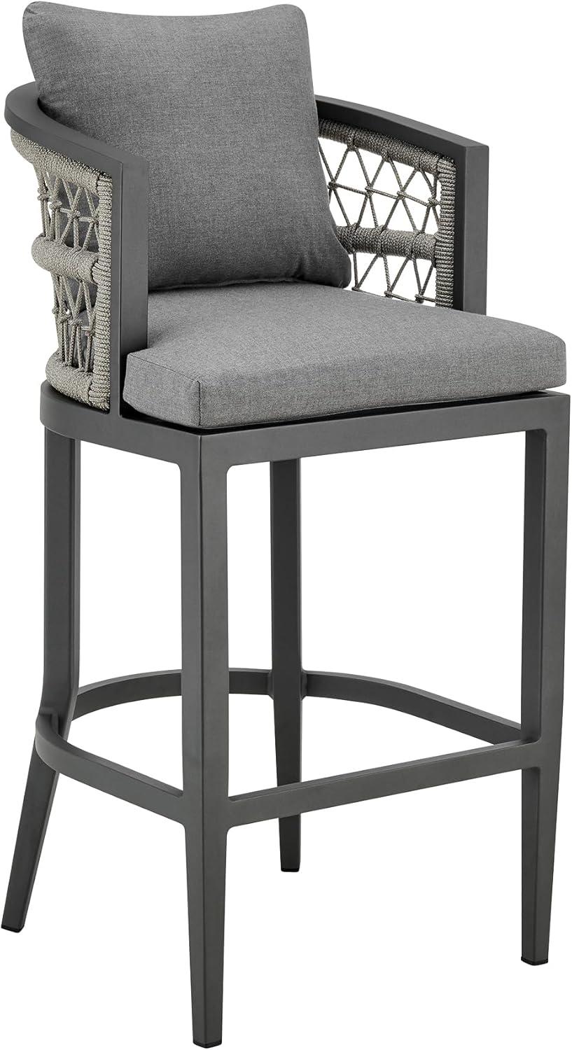 image:imageZella Outdoor Patio Bar Stool in Aluminum with Light Gray Rope and Earl Gray Cushions Set of 3Earl GrayWarm Gray