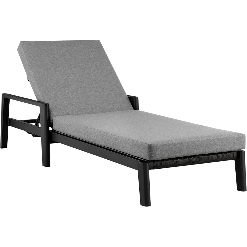 image:imageArmen Living Grand Outdoor Patio Adjustable Chaise Lounge Chair in Aluminum with Grey Cushions
