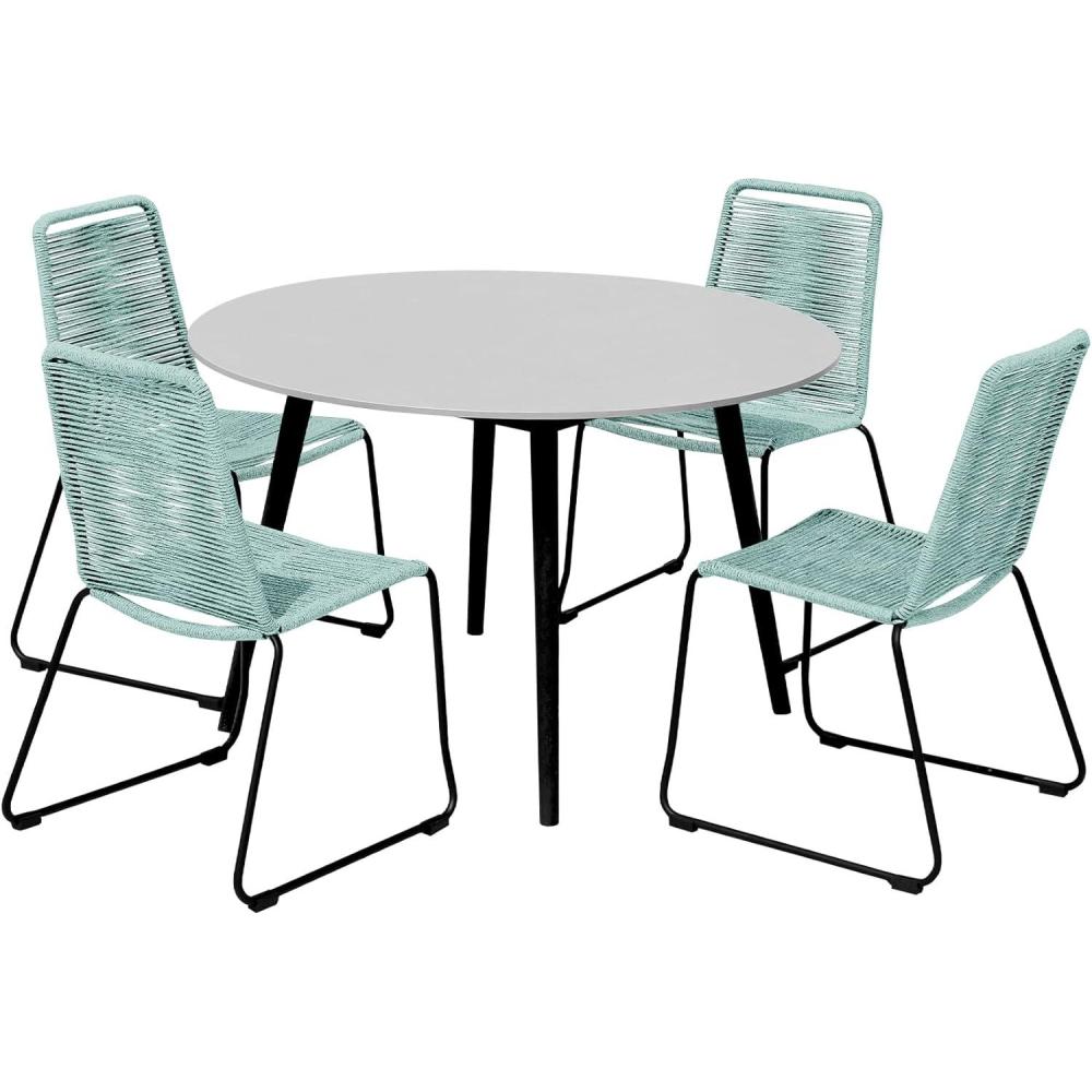 image:imageArmen Living Sydney and Shasta 5 Piece Patio Outdoor Dining Set in Wasabi Rope with Black Eucalyptus Wood