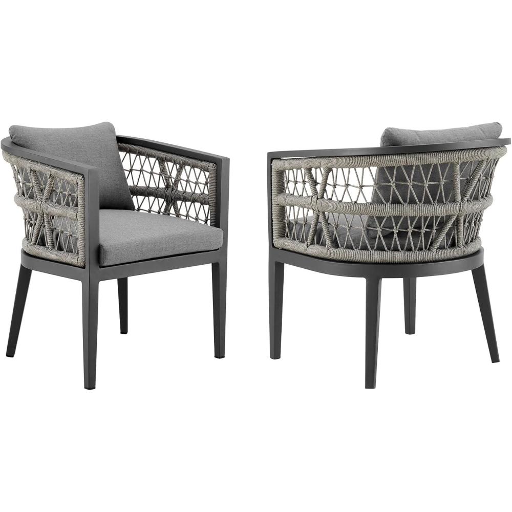 image:imageArmen Living Zella Outdoor Patio Dining Chair in Aluminum with Light Gray Rope and Earl Gray Cushions Set of 2