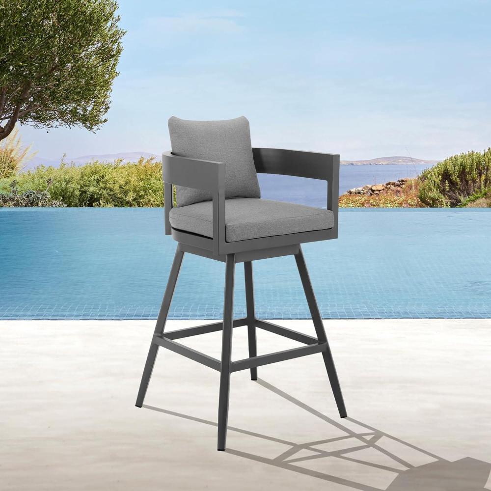 image:imageMenorca Outdoor Patio Swivel Counter Stool in Aluminum with Gray Cushions  Set of 4