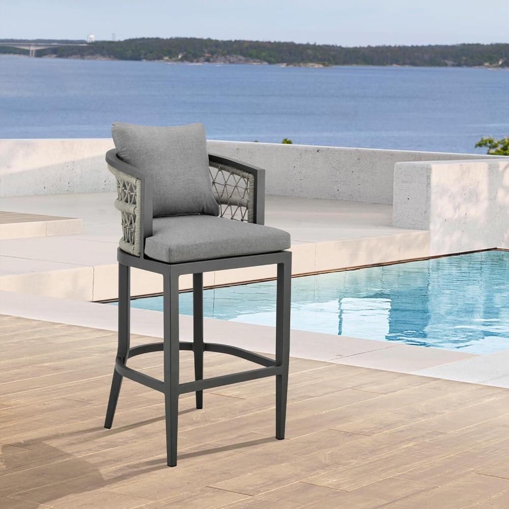 image:imageZella Outdoor Patio Bar Stool in Aluminum with Light Gray Rope and Earl Gray Cushions Set of 3Earl GrayWarm Gray