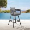 image:imageMenorca Outdoor Patio Swivel Bar Stool in Aluminum with Gray Cushions  Set of 3