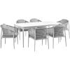 image:imageRhodes Outdoor Patio 7 Piece Dining Set in Aluminum with Sintered Stone and Gray Cushions