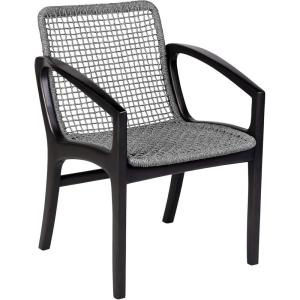 Armen Living Brighton Outdoor Patio Dining Chair in Dark Eucalyptus Wood and Grey Rope