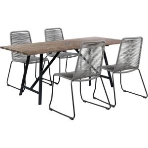 Armen Living Koala and Shasta 5 Piece Outdoor Patio Dining Set in Light Eucalyptus Wood and Grey Rope