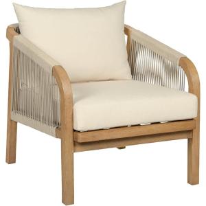 Cypress Outdoor Patio Chair in Blonde Eucalyptus Wood and Light Gray Rope with Ivory Olefin Cushions