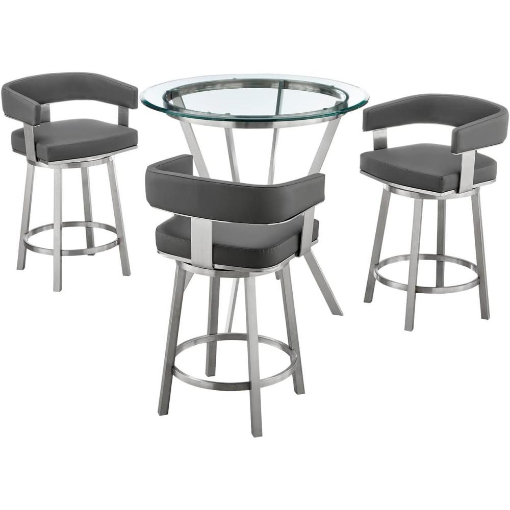 image:imageArmen Living Naomi and Lorin 4Piece Counter Height Dining Set in Brushed Stainless Steel and Grey Faux Leather4Piece