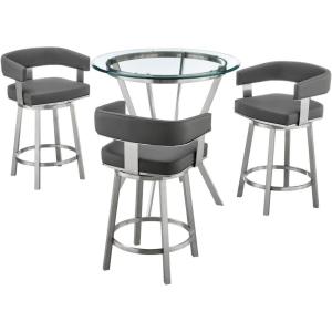 Armen Living Naomi and Lorin 4-Piece Counter Height Dining Set in Brushed Stainless Steel and Grey Faux Leather(4-Piece)