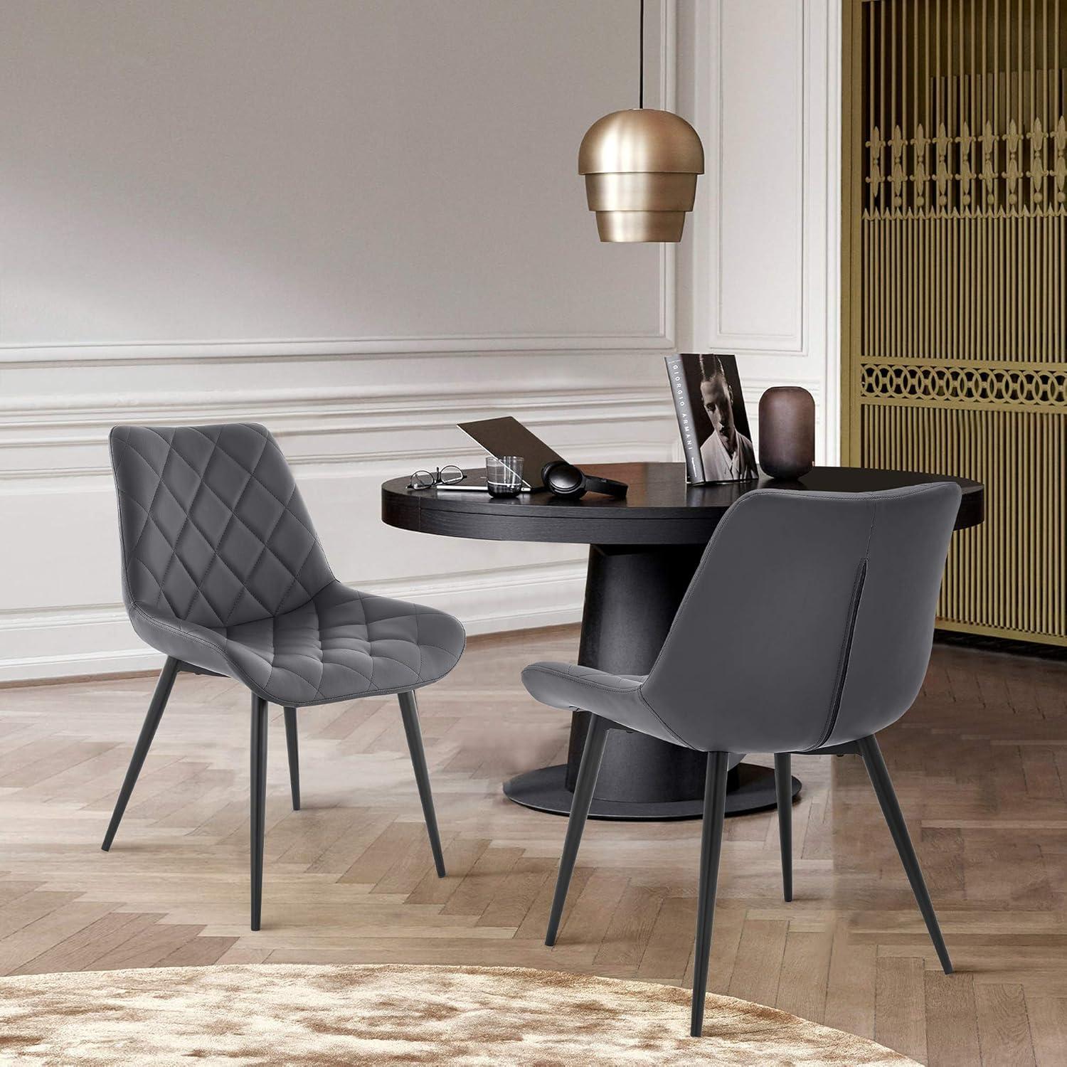 image:imageArmen Living Loralie Faux Leather and Black Metal Dining ChairsSet of 2 17 Seat Height Gray