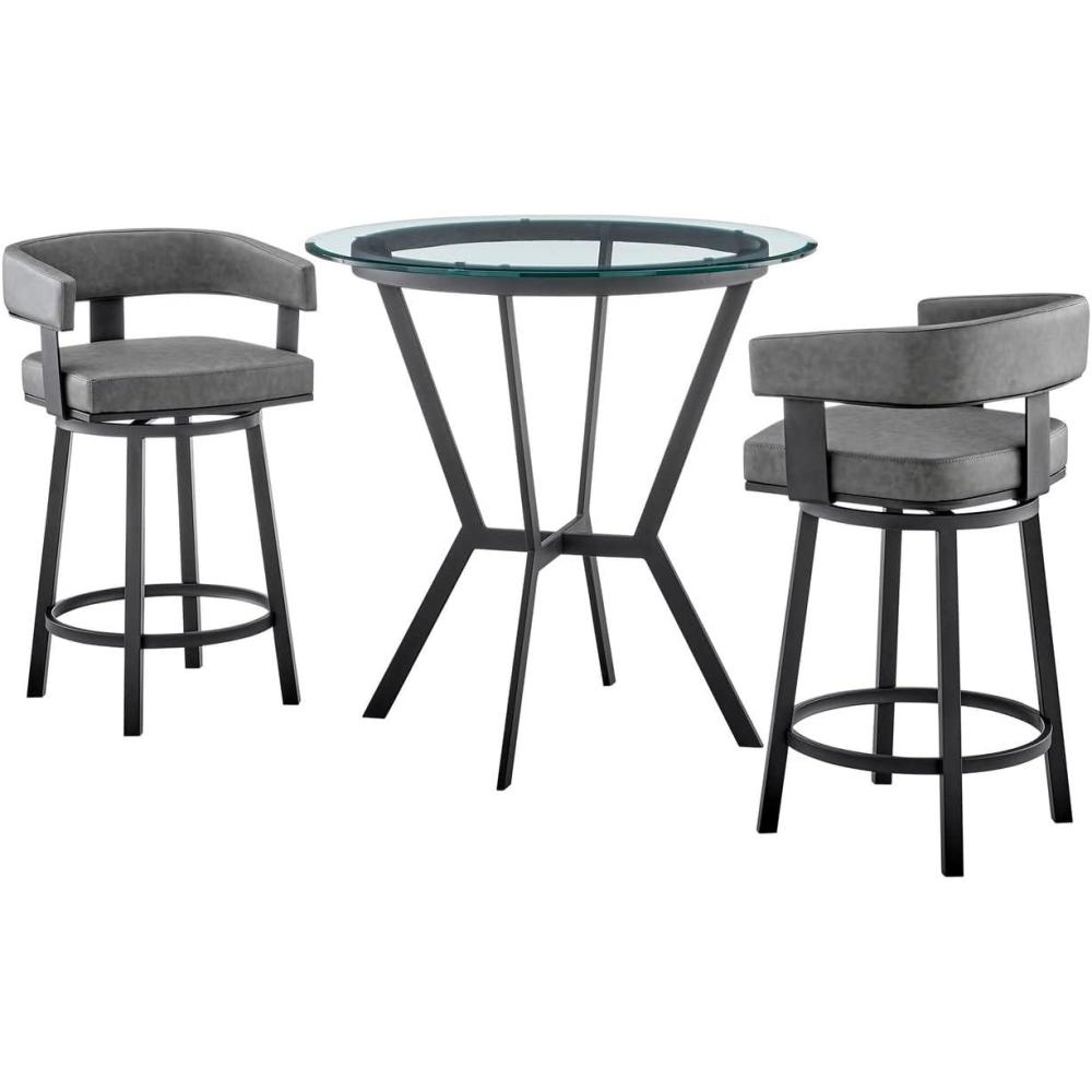 image:imageArmen Living Naomi and Lorin 4Piece Counter Height Dining Set in Black Metal and Grey Faux Leather3Piece