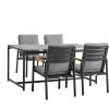 image:imageArmen Living Royal 5 Piece Black Aluminum and Teak Outdoor Dining Set with Dark Gray Fabric