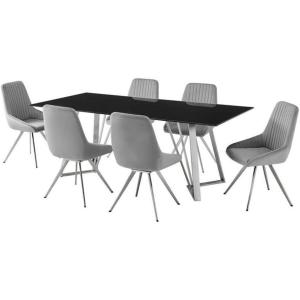 Armen Living Cressida and Skye 7 Piece Rectangular Dining Set, Gray