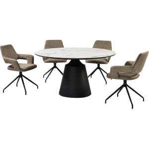 Armen Living Knox Penny 5 Piece Dining Set with Stone Top and Brown Fabric Chairs