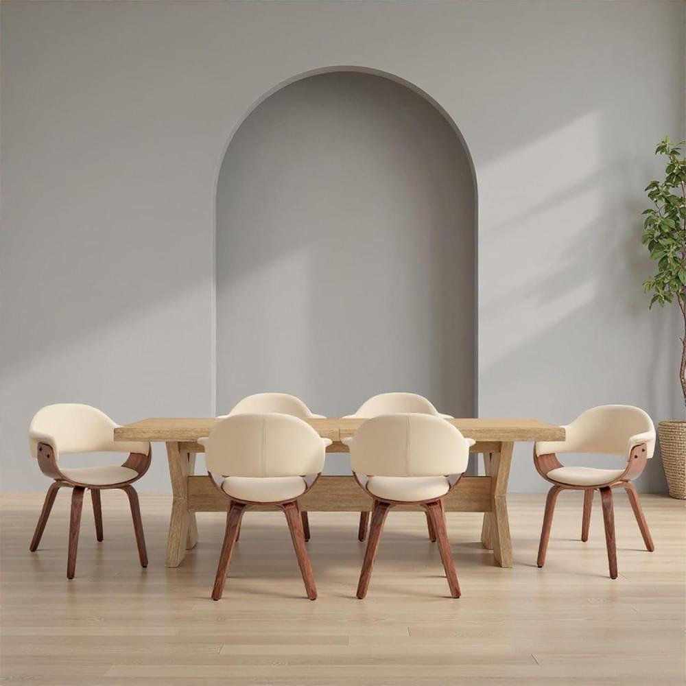 image:imageArmen Living Adalyn Cream Faux Leather and Walnut Wood Dining Room Accent Chair Set of 6