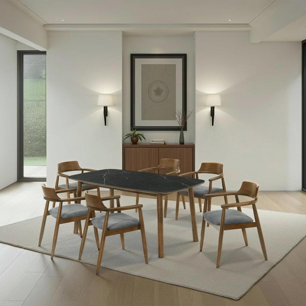 image:imageEmorie MidCentury Modern 7Piece Wood Dining Set in Walnut Finish with Sintered Stone Top