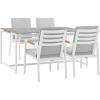 image:imageArmen Living Royal 5 Piece White Aluminum and Teak Outdoor Dining Set with Light Gray Fabric