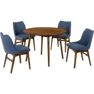 Armen Living Arcadia and Azalea 5-Piece Round Wood Dining Set in Blue/Brown