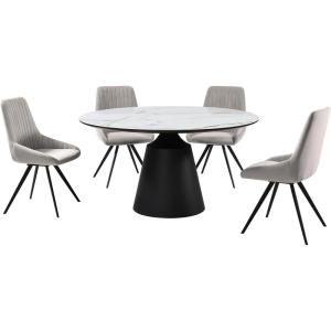 Armen Living Knox Alison 5 Piece Dining Set with Gray Velvet Chairs