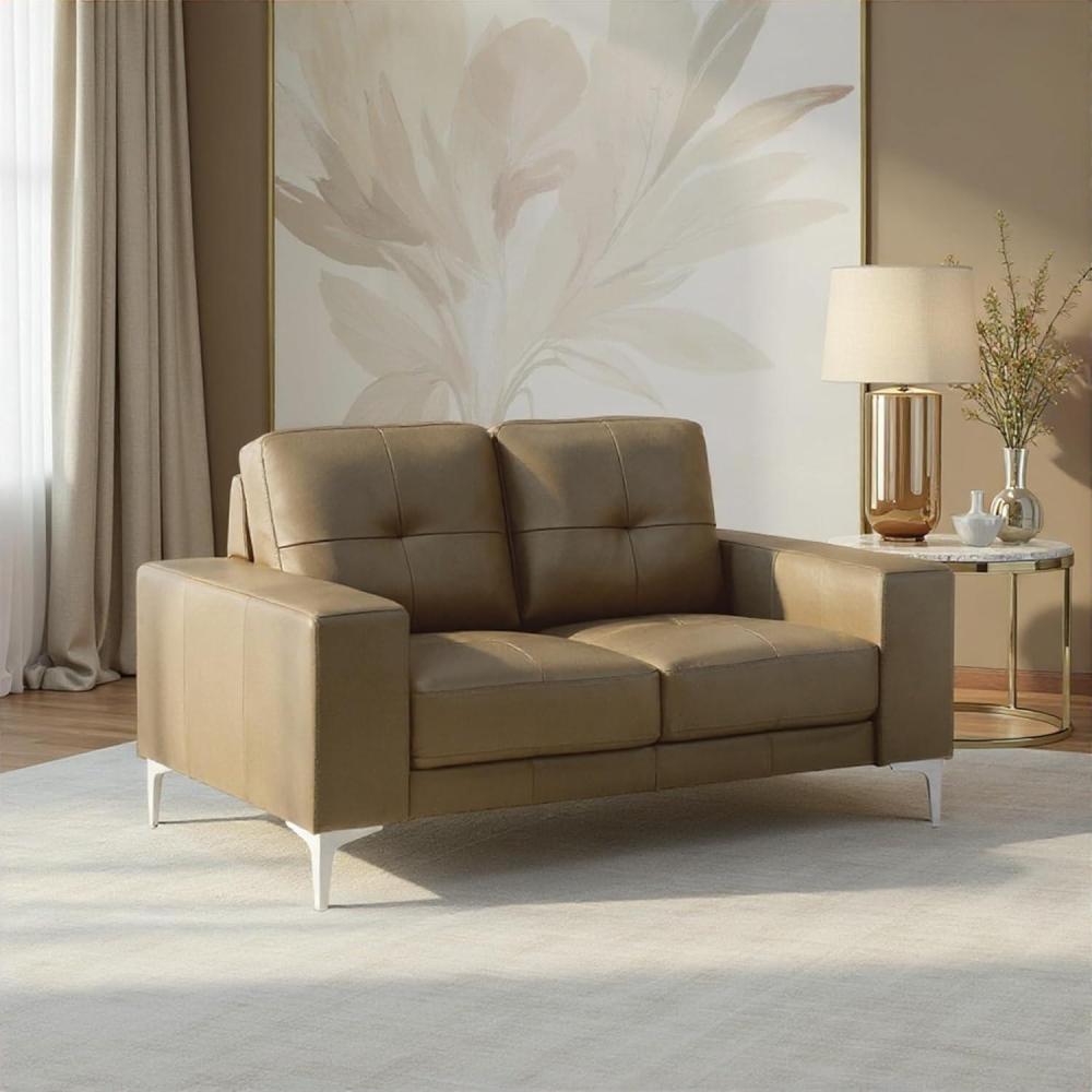 image:imageFaelin Modern 58 in Top Grain Genuine Leather Loveseat in Cola with Tufted BackKhaki