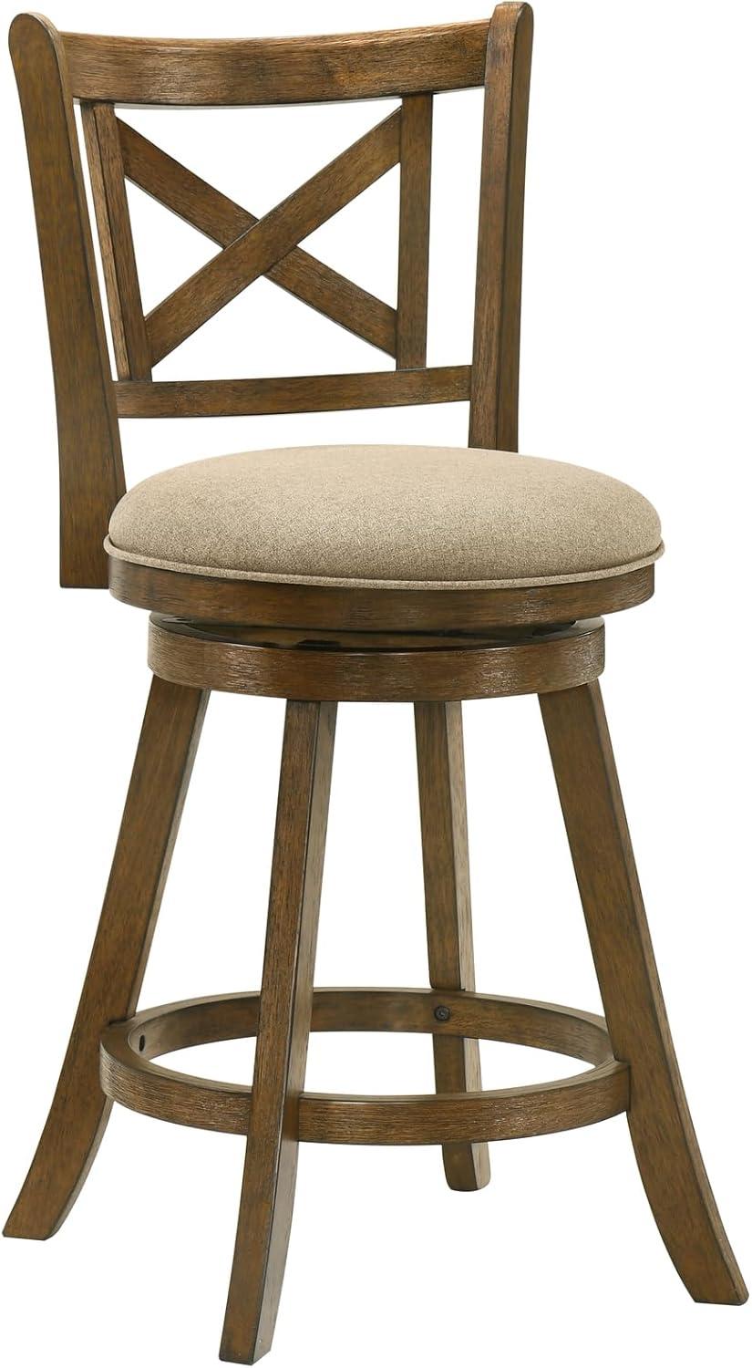image:imageKodi Modern Farmhouse Swivel Wood Counter Height Kitchen Bar Stool in Sepia Brown Finish with Light Scone Fabric Upholstered Seat Set of 4Light SconeSepia Brown