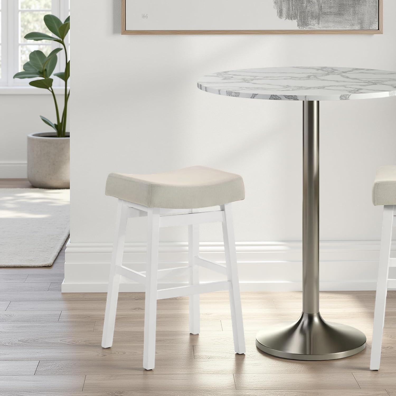 image:imageLenon Modern Farmhouse Wood Counter Height Kitchen Bar Stool in Amber Glow Finish with Taupe Fabric Upholstered SeatCream
