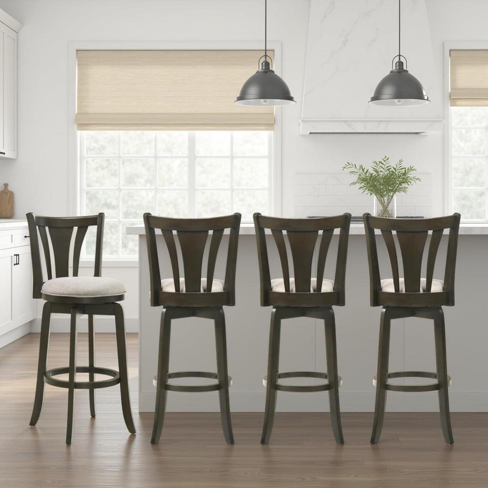 image:imageArmen Living Elle 26 in Dark Roast Counter Height Rubberwood Swivel Barstool with Grey Fabric Seat Set of 4