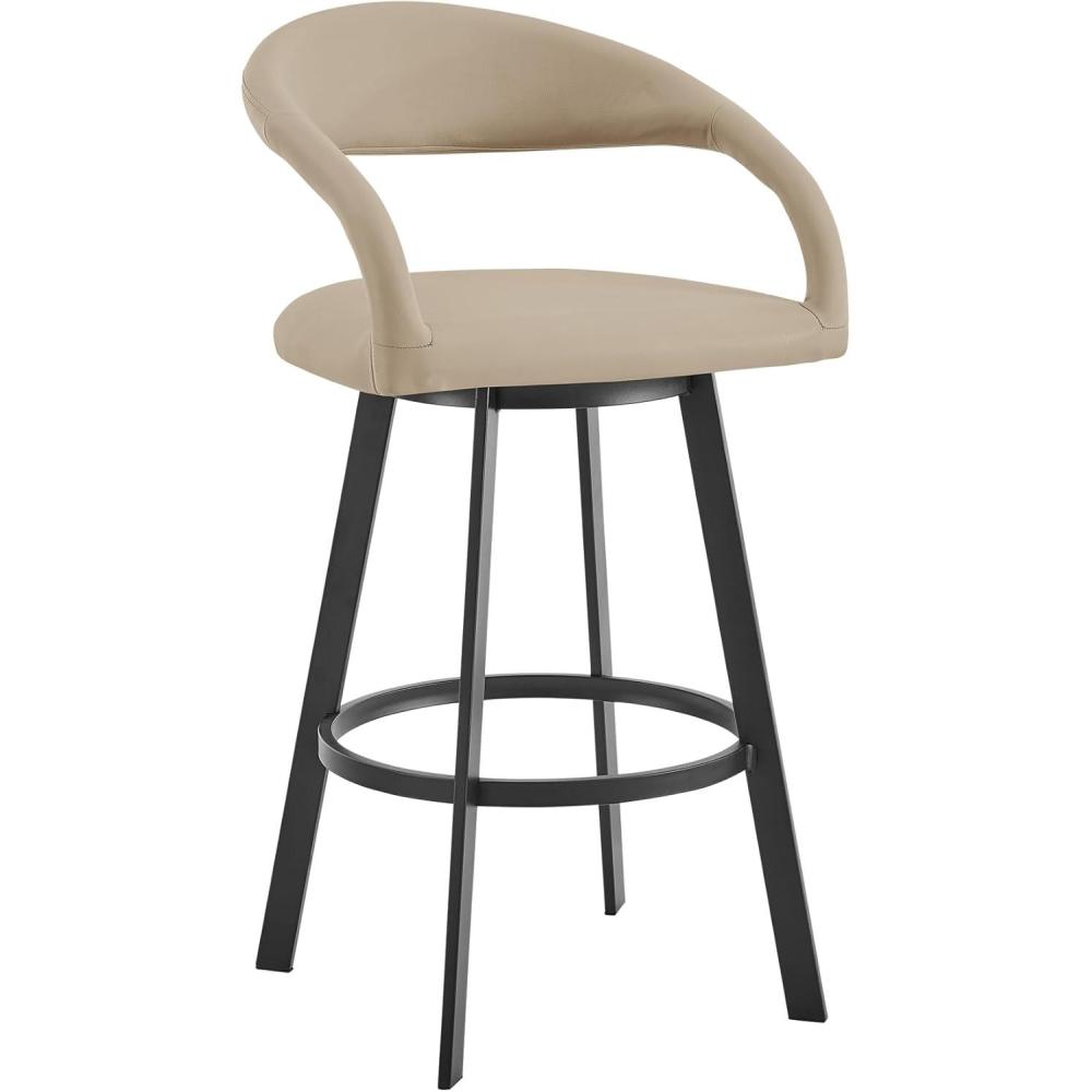 image:imageArmen living Ramona 26 Swivel Counter Stool with Matte Black Iron and Black Faux LeatherBeige