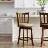 image:imageWren Modern Farmhouse Swivel Wood Counter Height Kitchen Bar Stool in Sepia Brown Finish with Light Scone Fabric Upholstered Seat  Set of 4GraySepia Brown