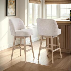 Armen Living Sadie Solid Wood Upholstered 30″ Bar Height Swivel Barstool with Ancient Stone Fabric Seat – Set of 2