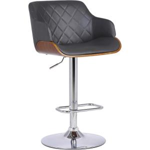 Armen Living Toby Faux Leather Swivel Barstool, Adjustable, Gray and Black(Gray/Chrome)