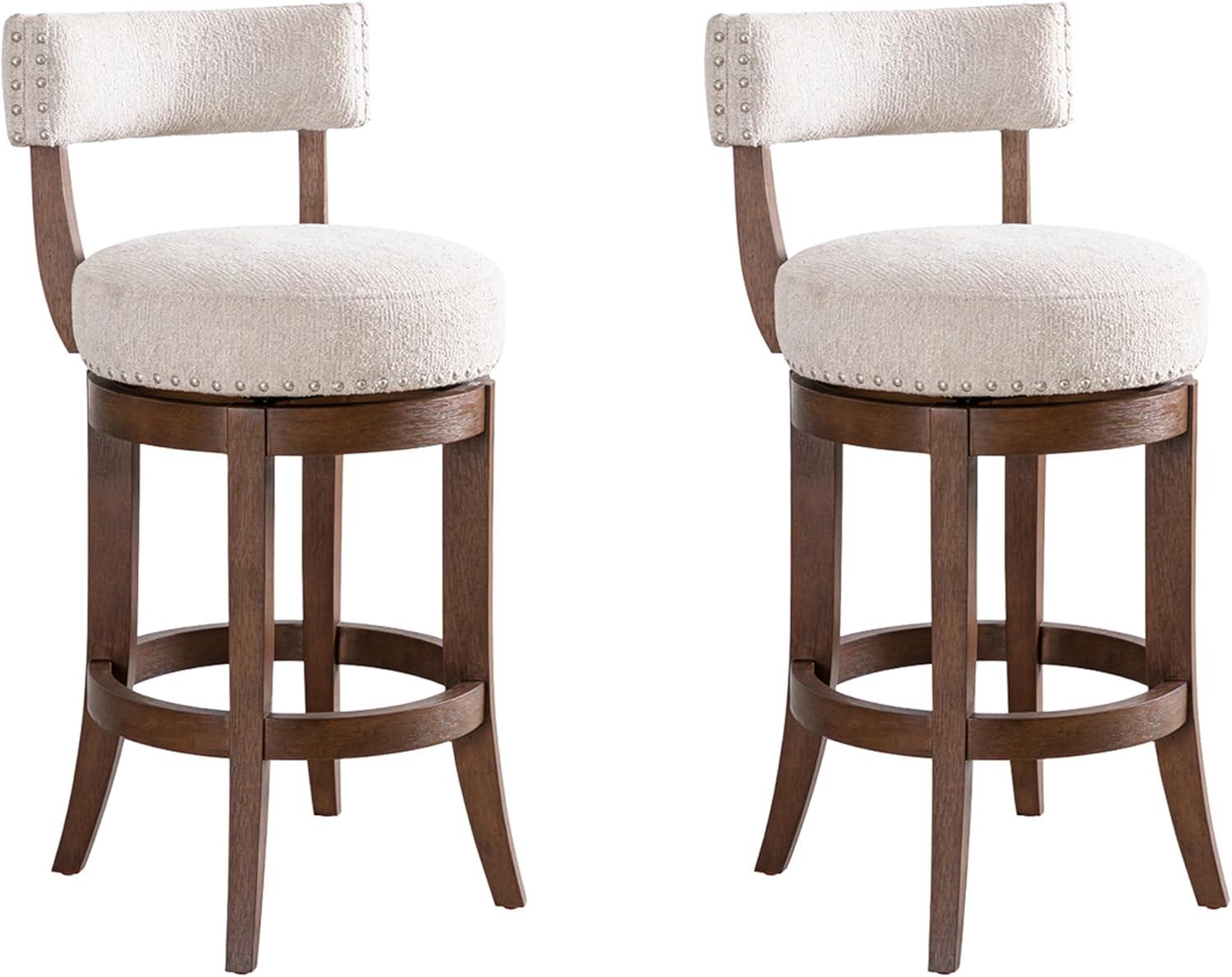 image:imageArmen Living Mystic Brown Solid Wood Upholstered 26 Counter Height Swivel Barstool with Ancient Stone Fabric Seat Set of 2