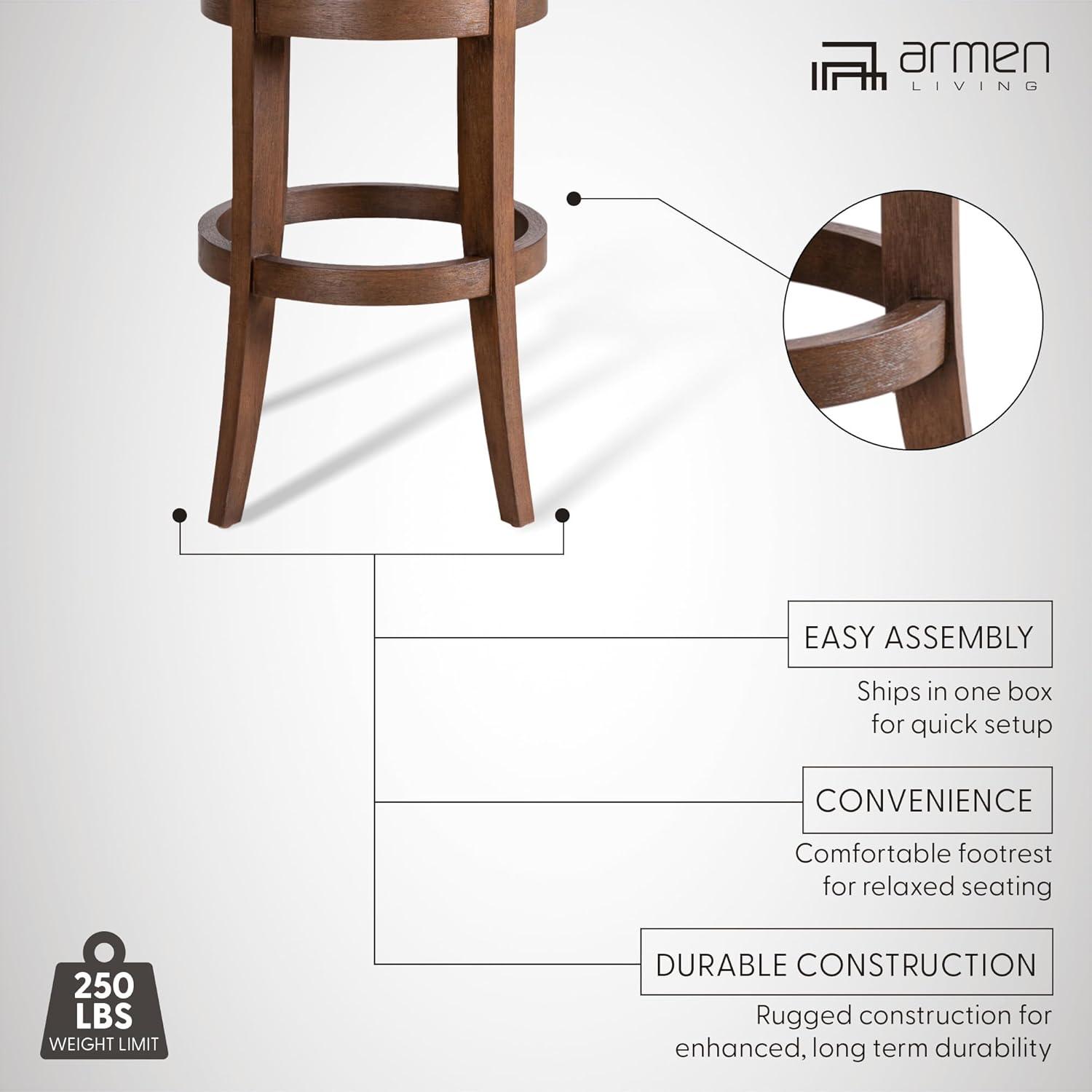 image:imageArmen Living Mystic Brown Solid Wood Upholstered 26 Counter Height Swivel Barstool with Ancient Stone Fabric Seat Set of 3